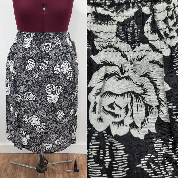 Vtg 70s black & white floral skirt - Carole Wren for Montgomery Ward brand